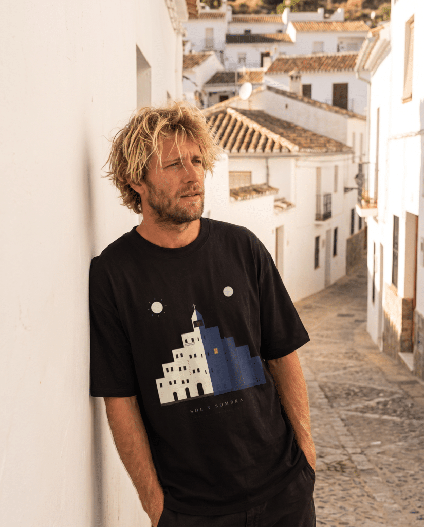 Man wearing t-shirt in the white villages in Andalusia