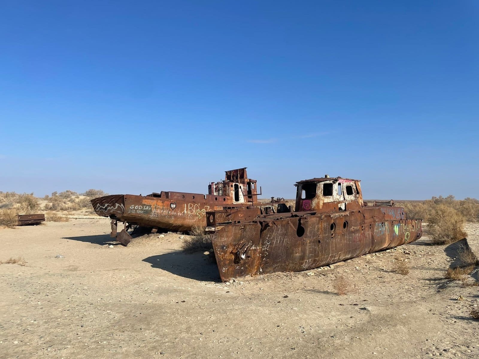Wrecked ships on the dry Aral Sea, the setting for our Gumbaz va Tuz tee